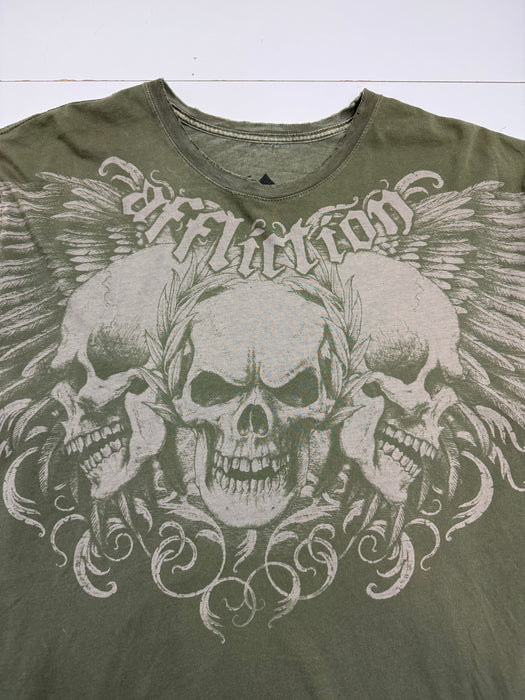 (L) Vintage Y2K Reversible Affliction Tee Green | Vitnage Clothing Store Canada