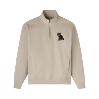 OVO Mini Quarter Zip Mock neck Sweatshirt Beige