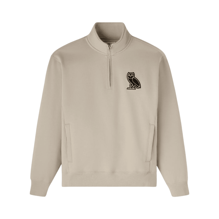 OVO Mini Quarter Zip Mock neck Sweatshirt Beige | Vitnage Clothing Store Canada