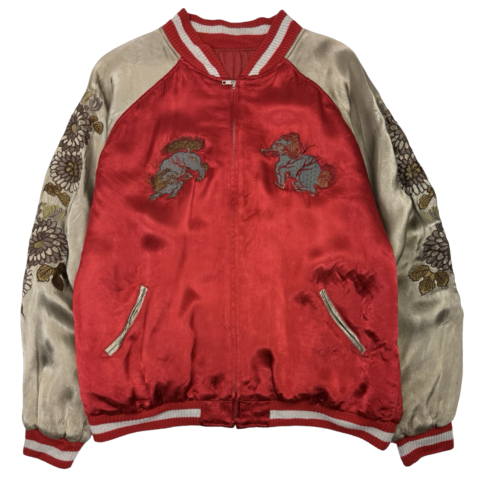 Vintage Embroidered Japanese Reversible Souvenir Jacket Red