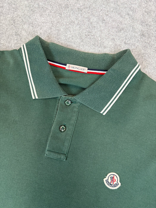 Moncler Striped Button-up Polo Shirt Green (USED) | Vitnage Clothing Store Canada