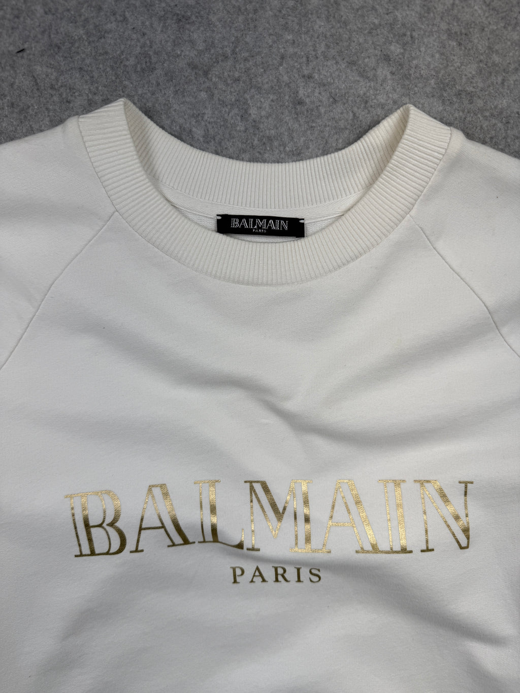 Balmain Gold Logo Sweatshirt White