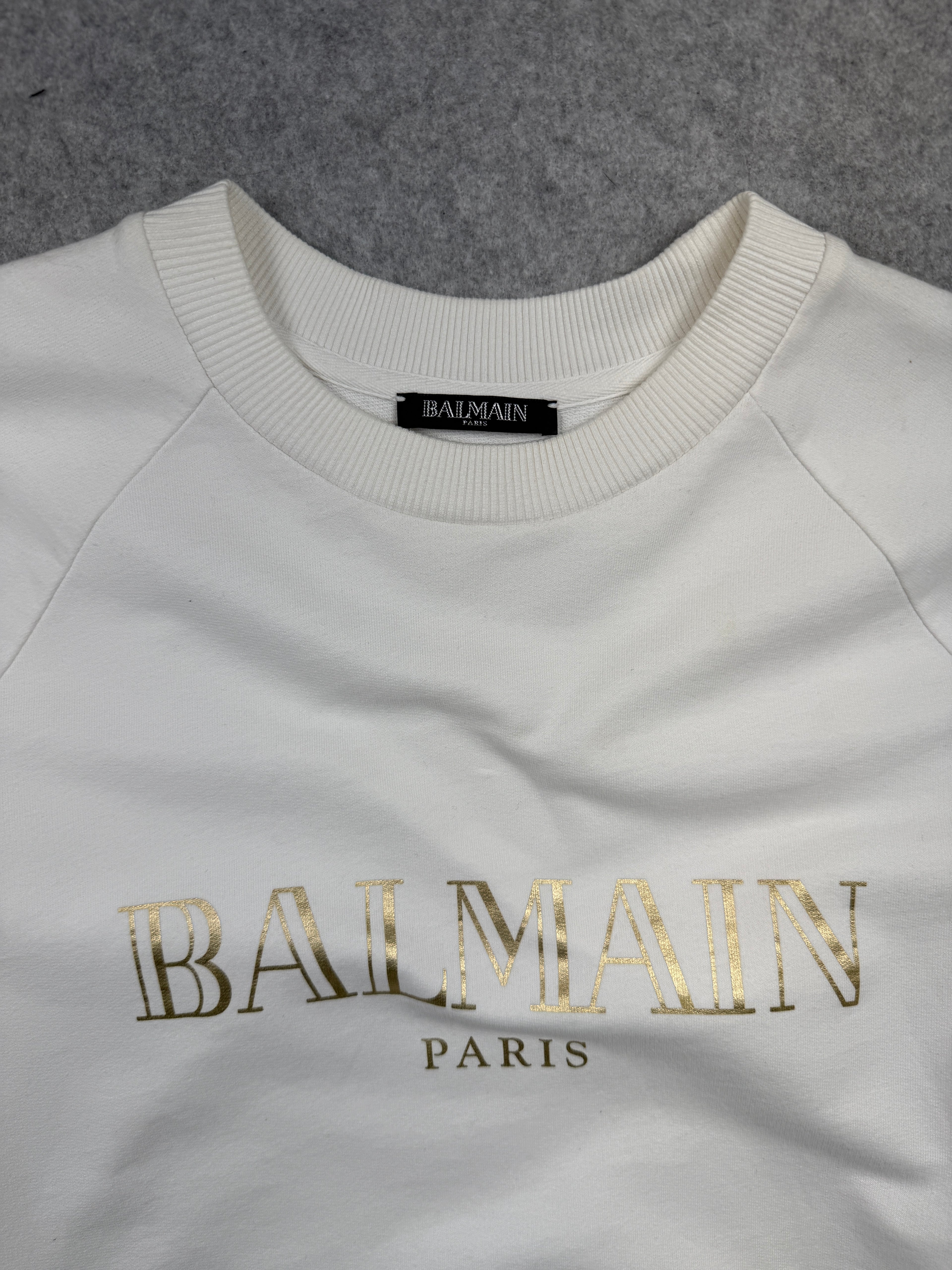 Balmain Gold Logo Sweatshirt White