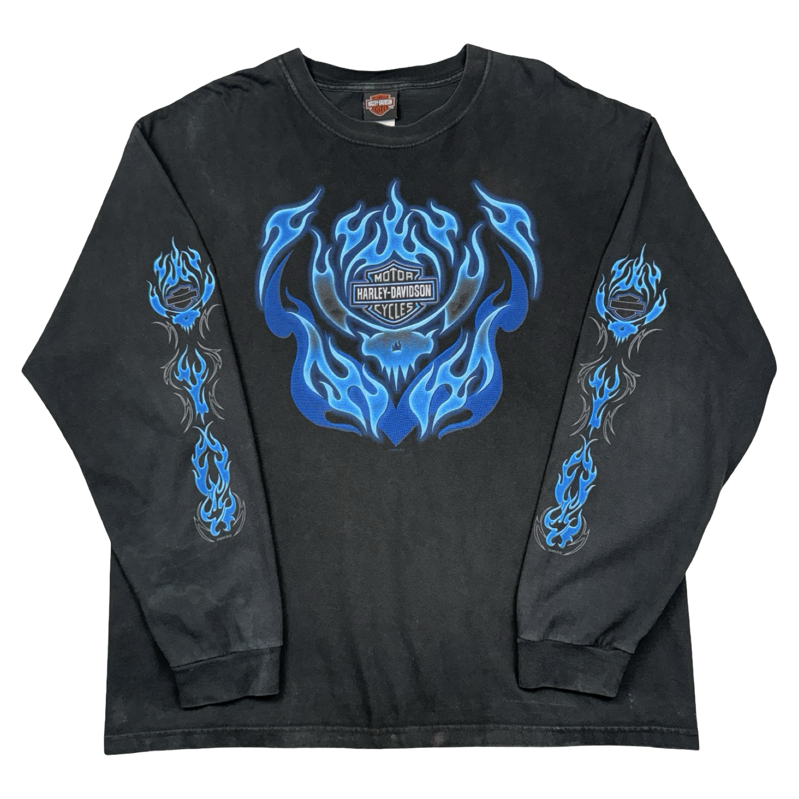Vintage Harley Davidson Blue Flame Sleeve L/S Tee Black