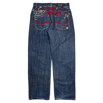 Johnny Blaze Embroidered Spell Out Denim Pants