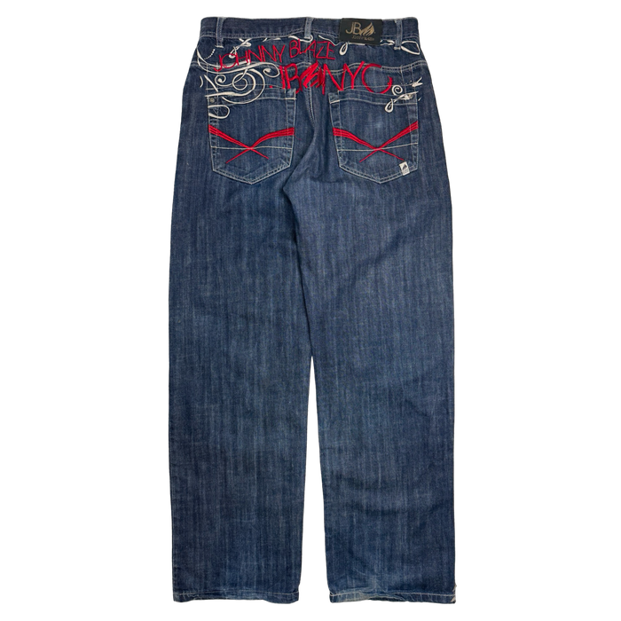 Johnny Blaze Embroidered Spell Out Denim Pants | Vitnage Clothing Store Canada