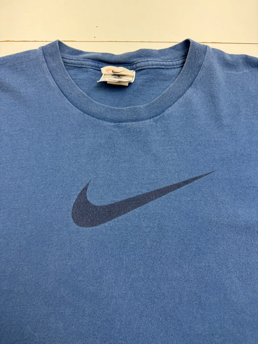 Vintage 90s Nike Mid Swoosh Tee Light Navy | Vitnage Clothing Store Canada