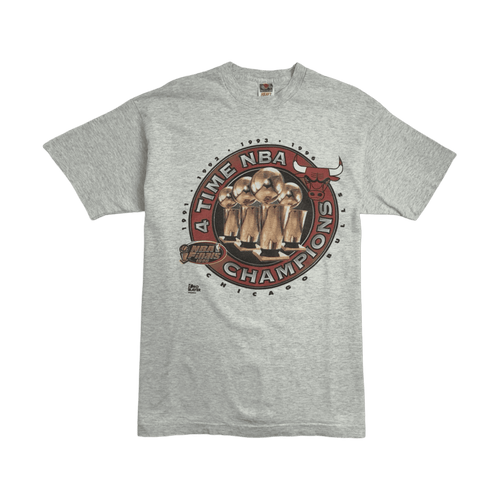 (L) Vintage '96 Chicago Bulls 4-Time Champs Tee Grey | Vintage Clothing Store Canada