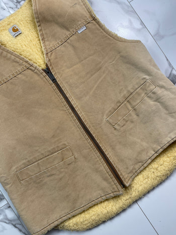 Vintage 90s Carhartt Sherpa Lined Vest Beige
