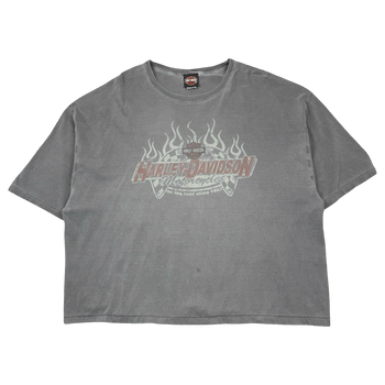 Vintage Harley Davidson Finish Flag Flame Tee Dark Grey