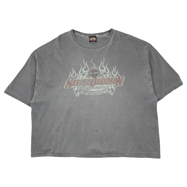 Vintage Harley Davidson Finish Flag Flame Tee Dark Grey