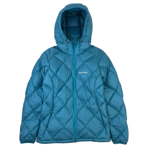 Women's Montbell Light Alpine Hooded Down Jacket Aqua Blue | Vintage Clothing Store Canada