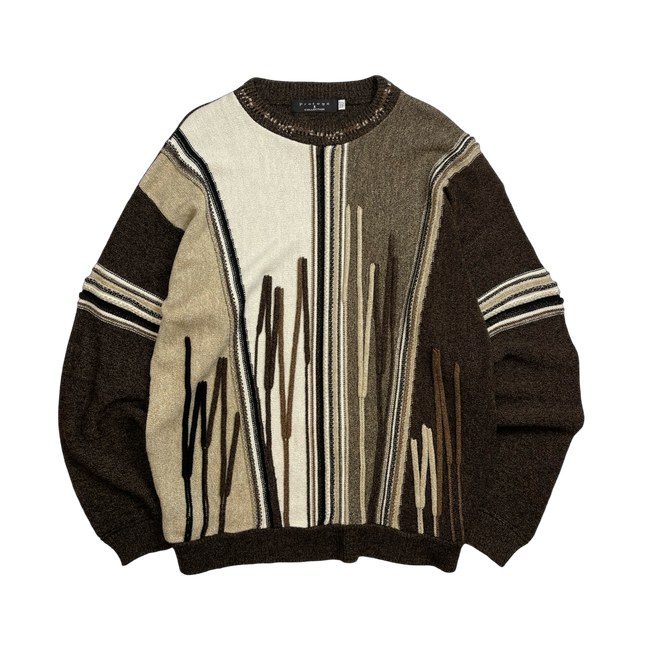 Vintage Protege 3D Textured Knit Sweater Brown