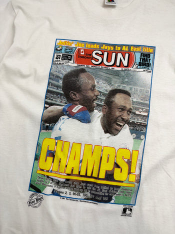 Vintage 1991 Toronto Blue Jays Toronto Sun Newspaper Tee White