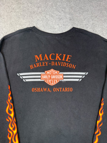 Vintage Harley Davidson Flame Dice Sleeve L/S Tee Black