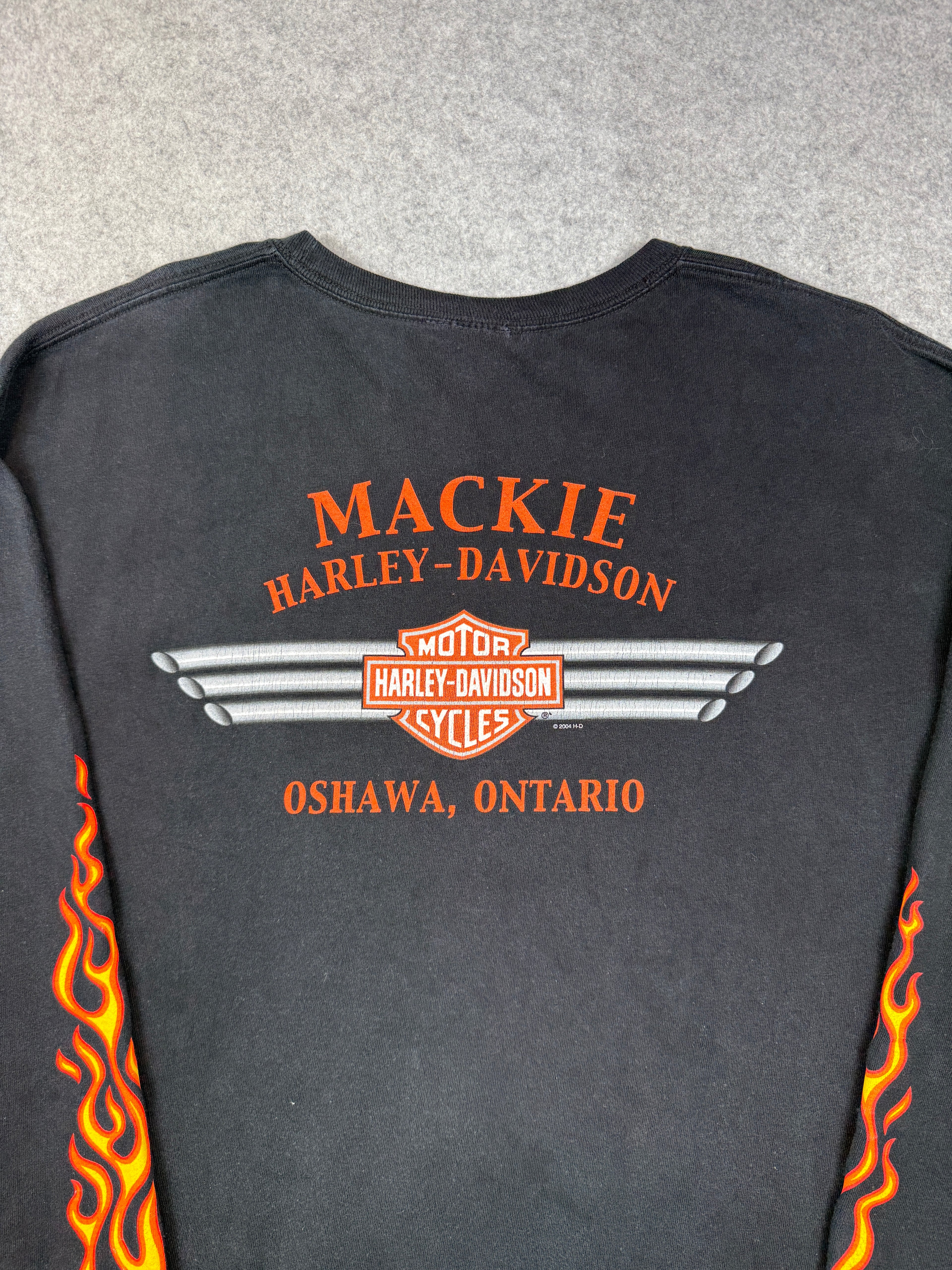 Vintage Harley Davidson Flame Dice Sleeve L/S Tee Black