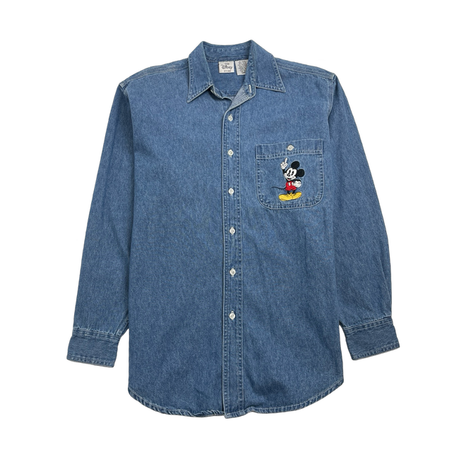 (M) Vintage Disney Mickey Mouse Denim Button Up