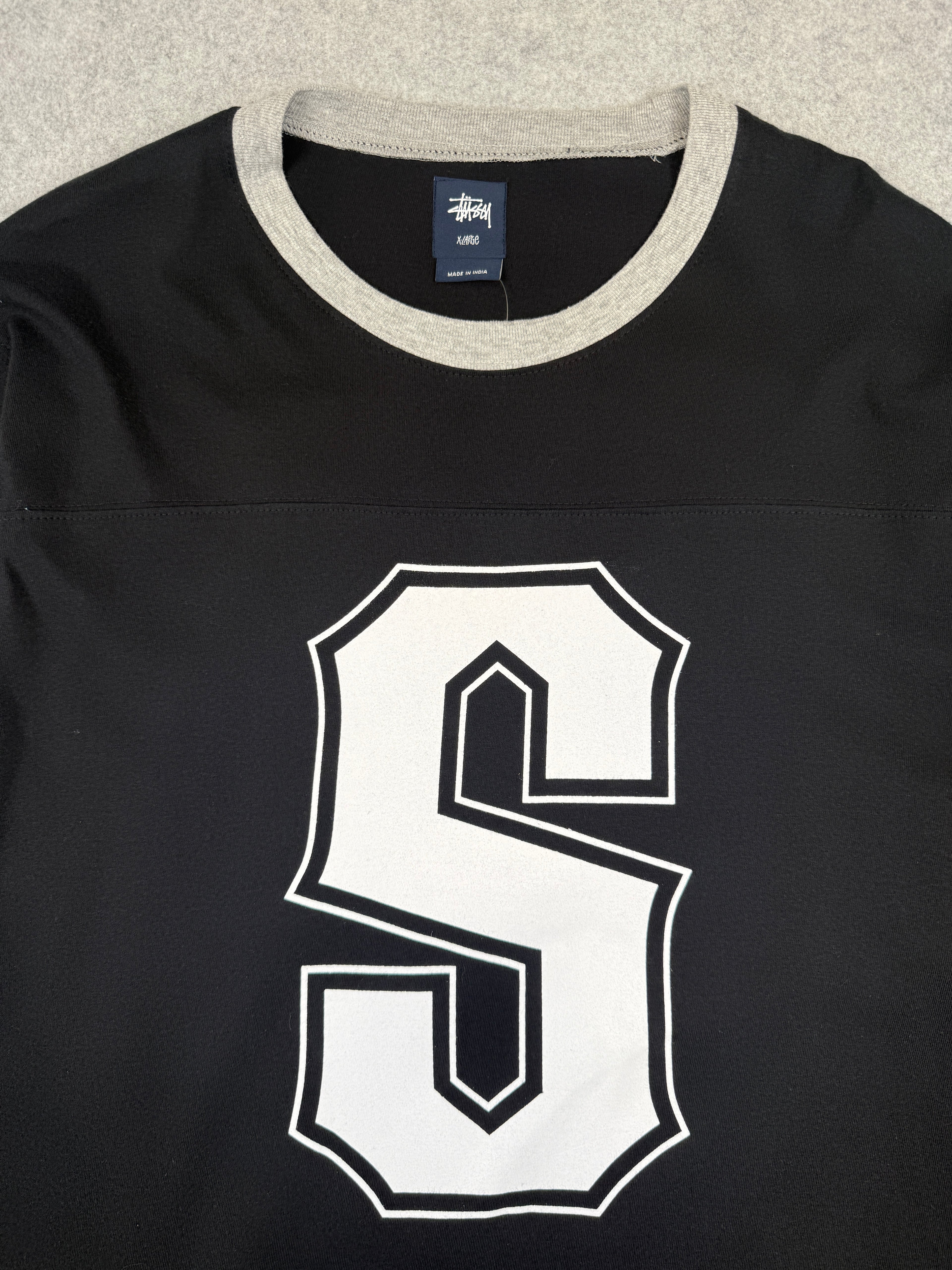 Vintage Stussy Giant S Football L/S Tee Black