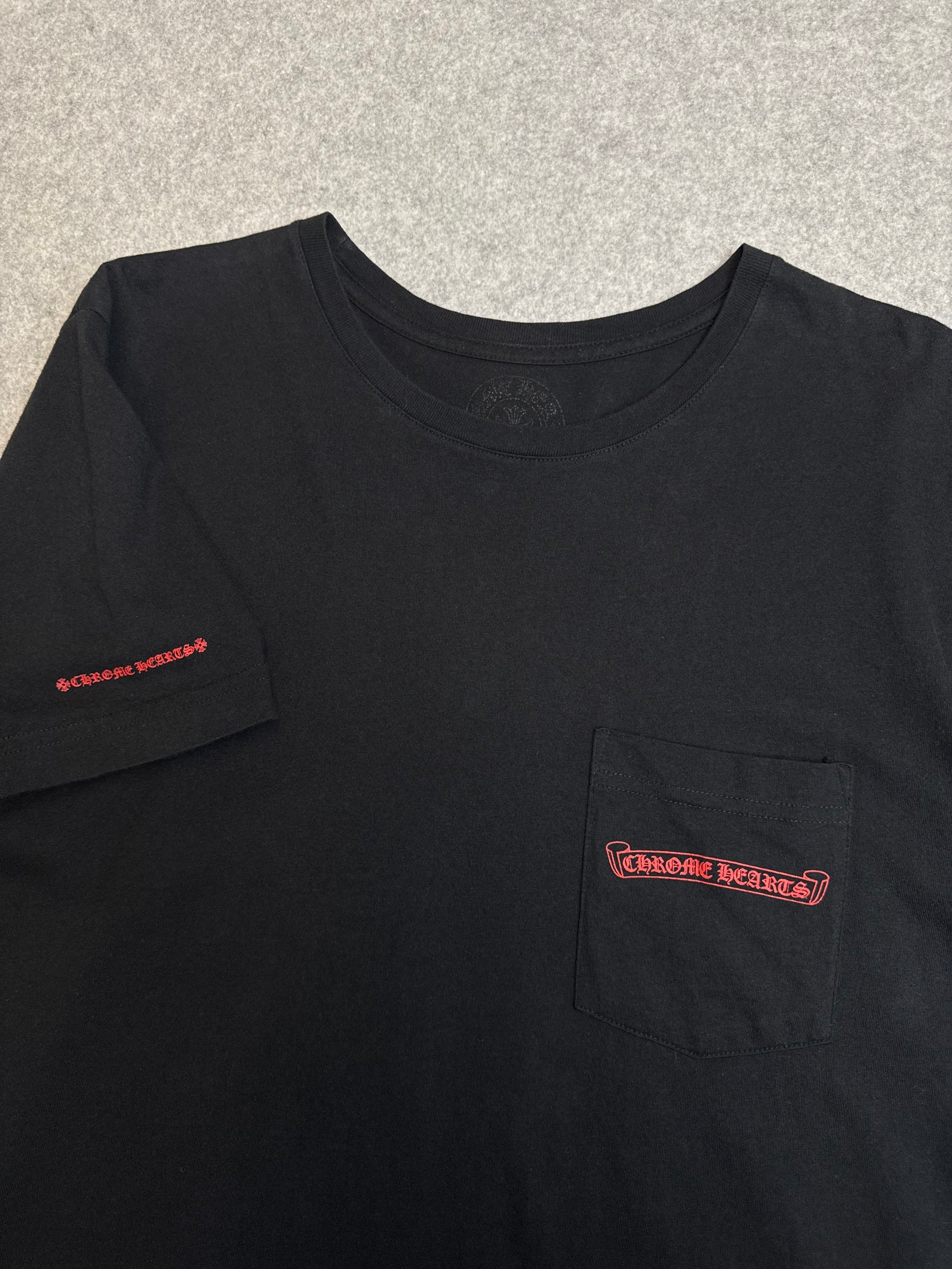 Chrome Hearts Horseshoe Scroll Logo Pocket Tee Black/Red