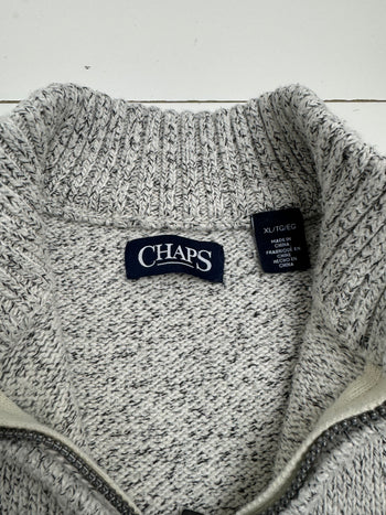 (L) Vintage Chaps Quarter Zip Knit Sweater White