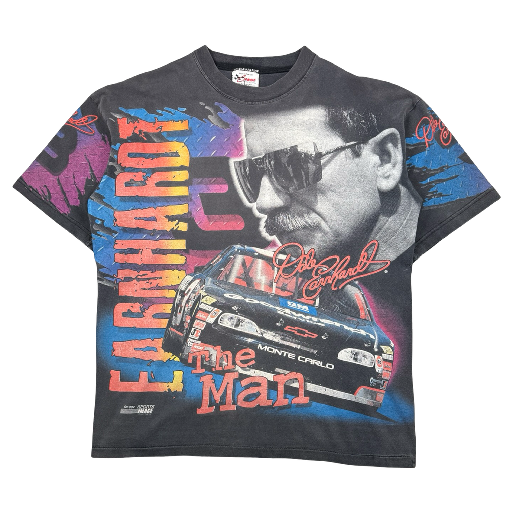 Vintage 90's Nascar Dale Earnhardt AOP Faded Tee Black