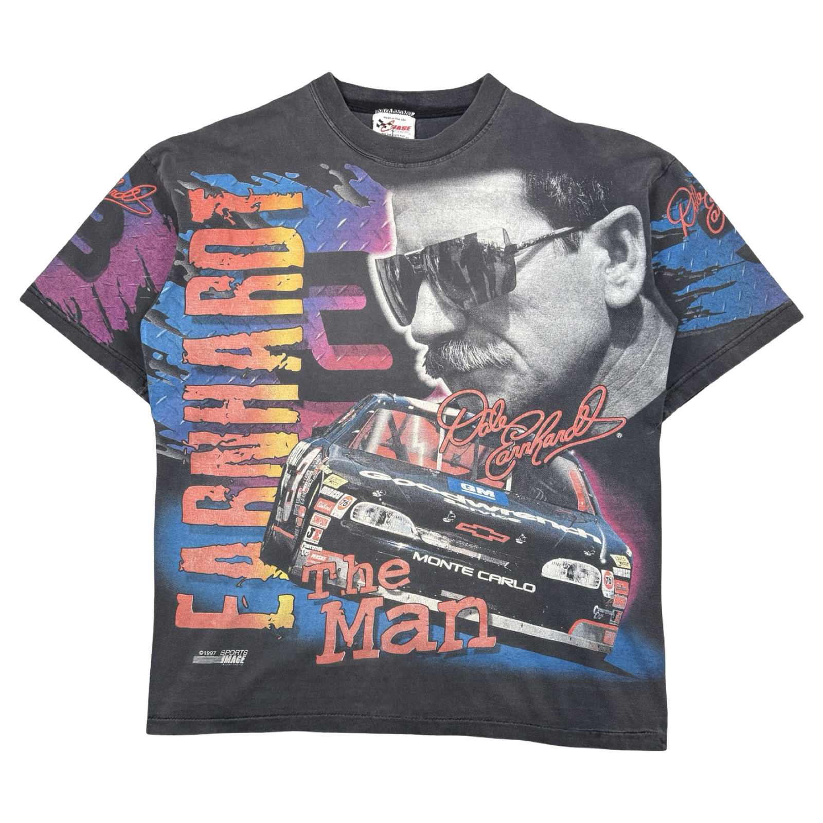 Vintage 90's Nascar Dale Earnhardt AOP Faded Tee Black