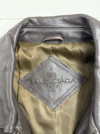 Vintage Balenciaga Paris BB Leather Jacket Brown