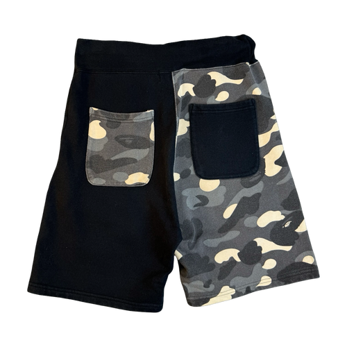 BAPE City Camo Split Shark Sweatshorts Black/Camo (USED) | Vintage Clothing Store Canada