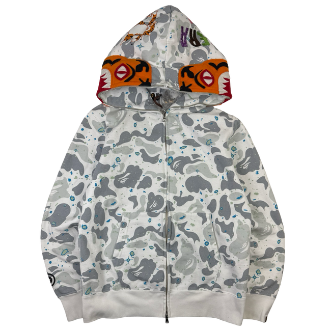 Bape Space Camo Tiger Full Zip Up Hoodie White