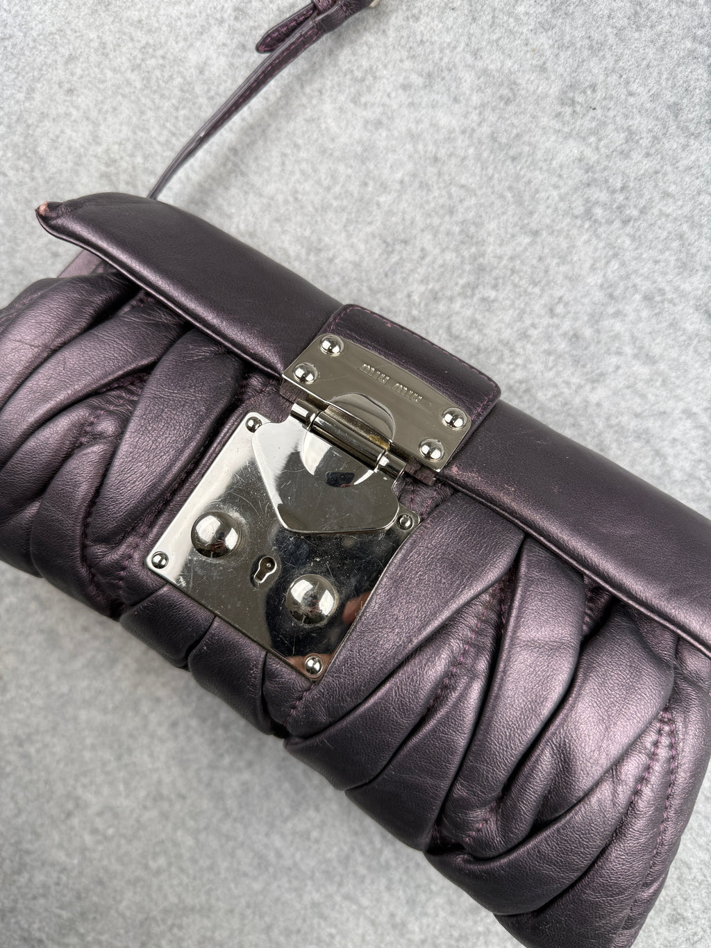 Miu Miu Vitello Lux Matelasse Flap Pochette Purple