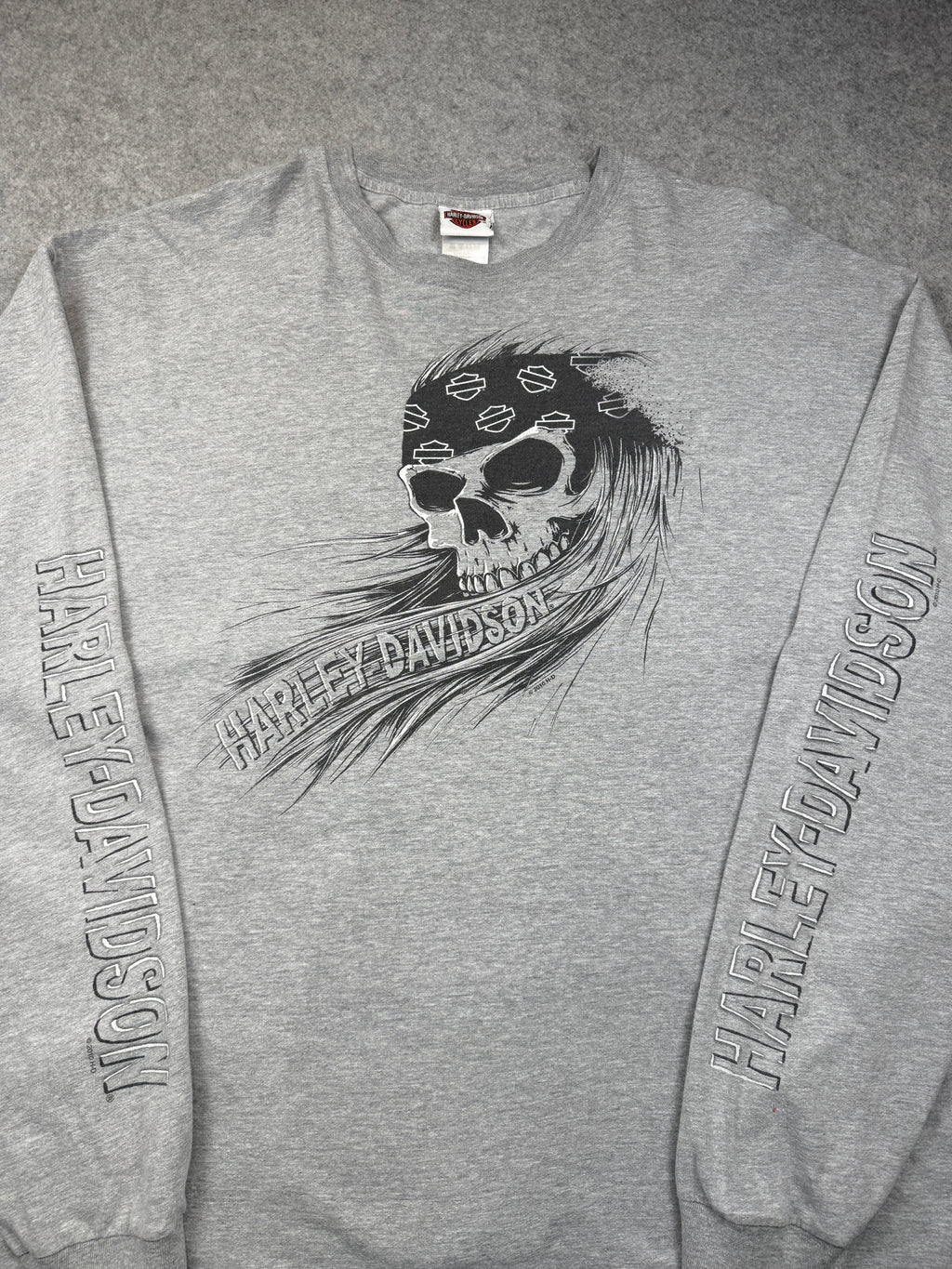 Vintage Harley Davidson Biker Skull L/S Tee Grey