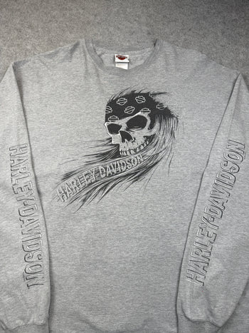 Vintage Harley Davidson Biker Skull L/S Tee Grey