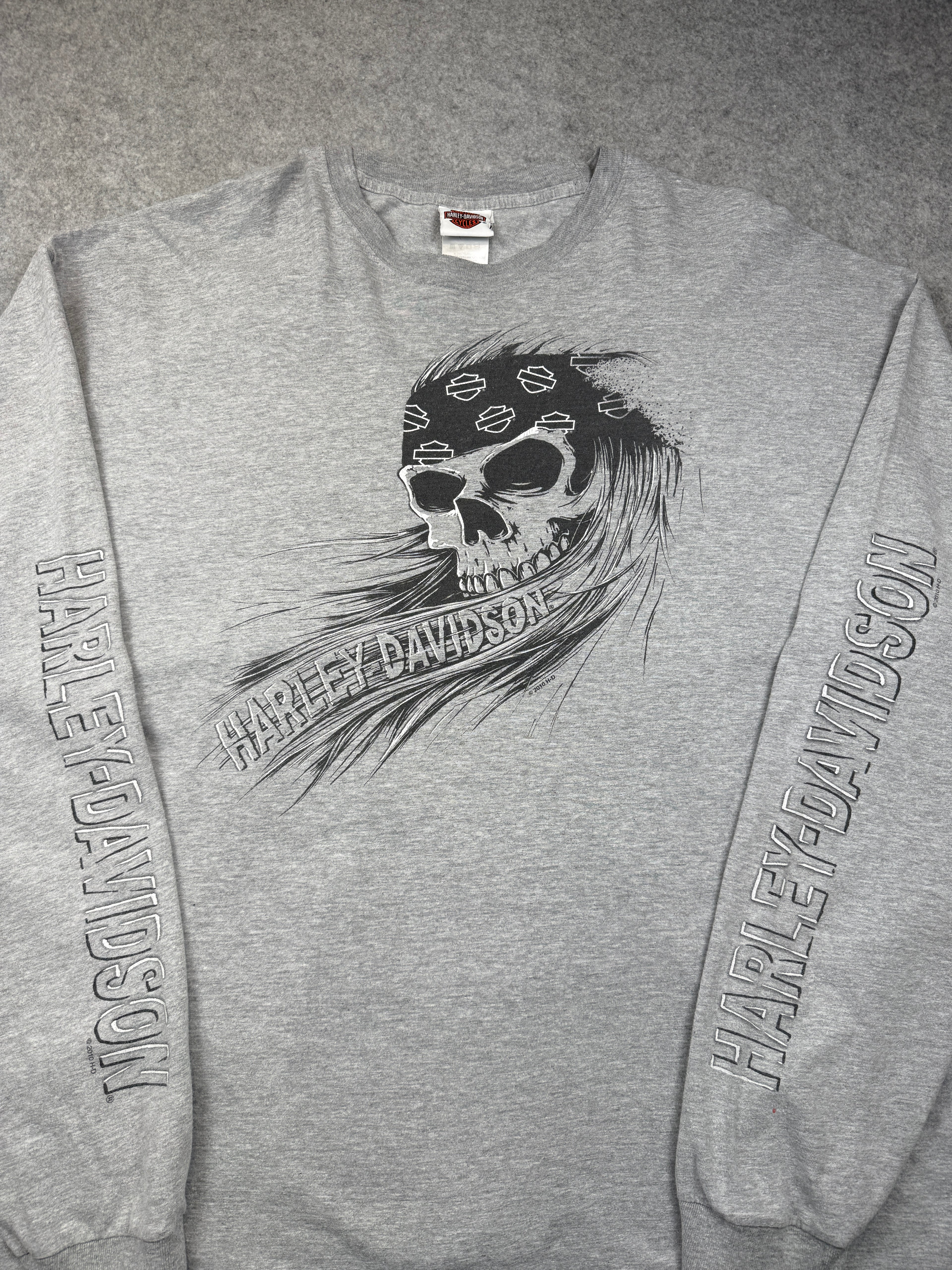 Vintage Harley Davidson Biker Skull L/S Tee Grey