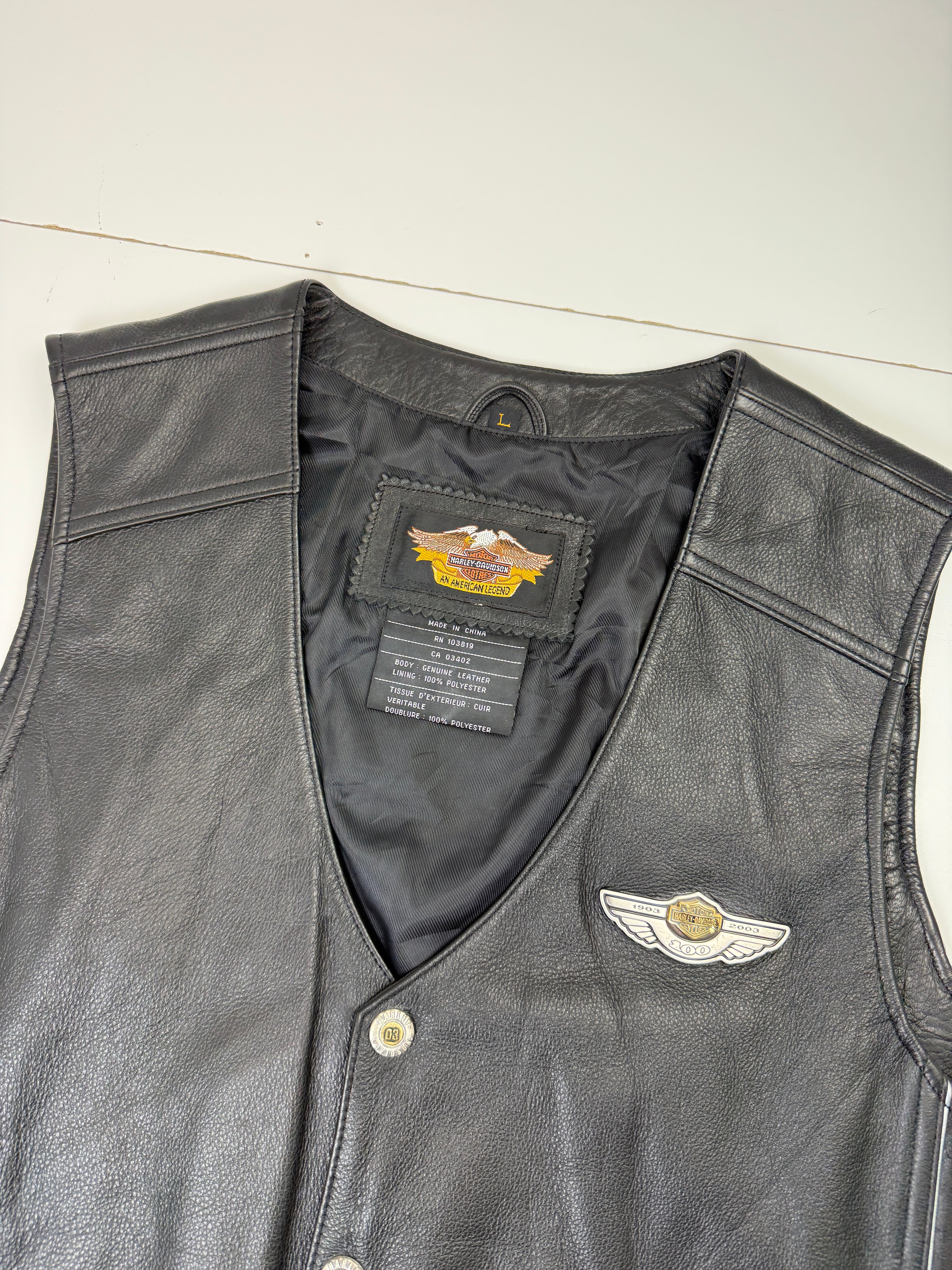 Vintage Harley Davidson 100th Anniversary Leather Vest Black