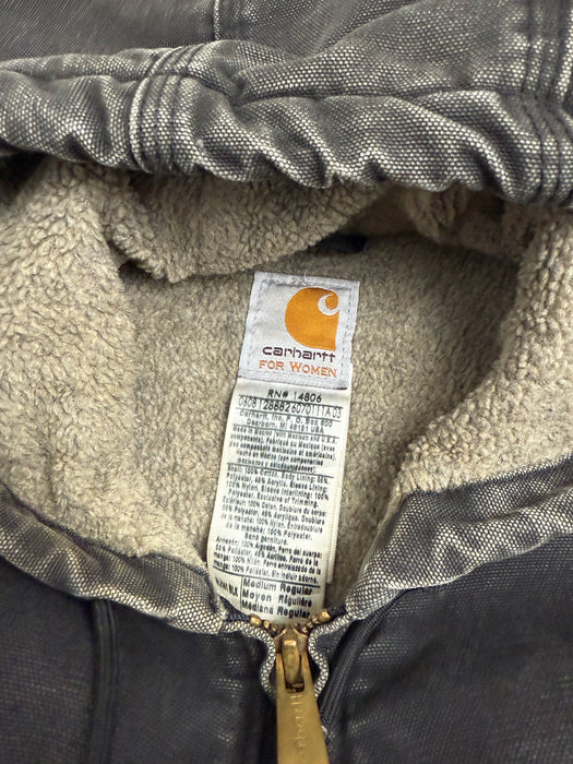 Women’s 2000s Carhartt Fleece Lined Hooded Worked Jacket Washed Black | Vitnage Clothing Store Canada