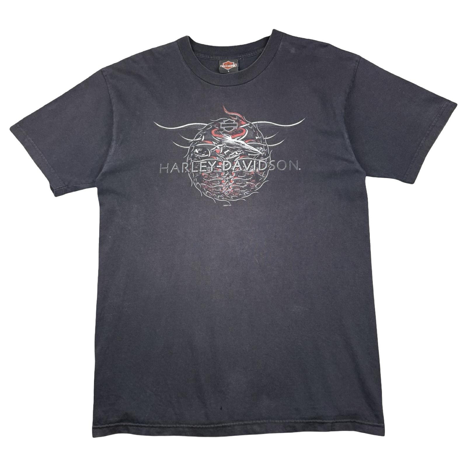 Vintage Harley Davidson Ribcage Flame Tee Black