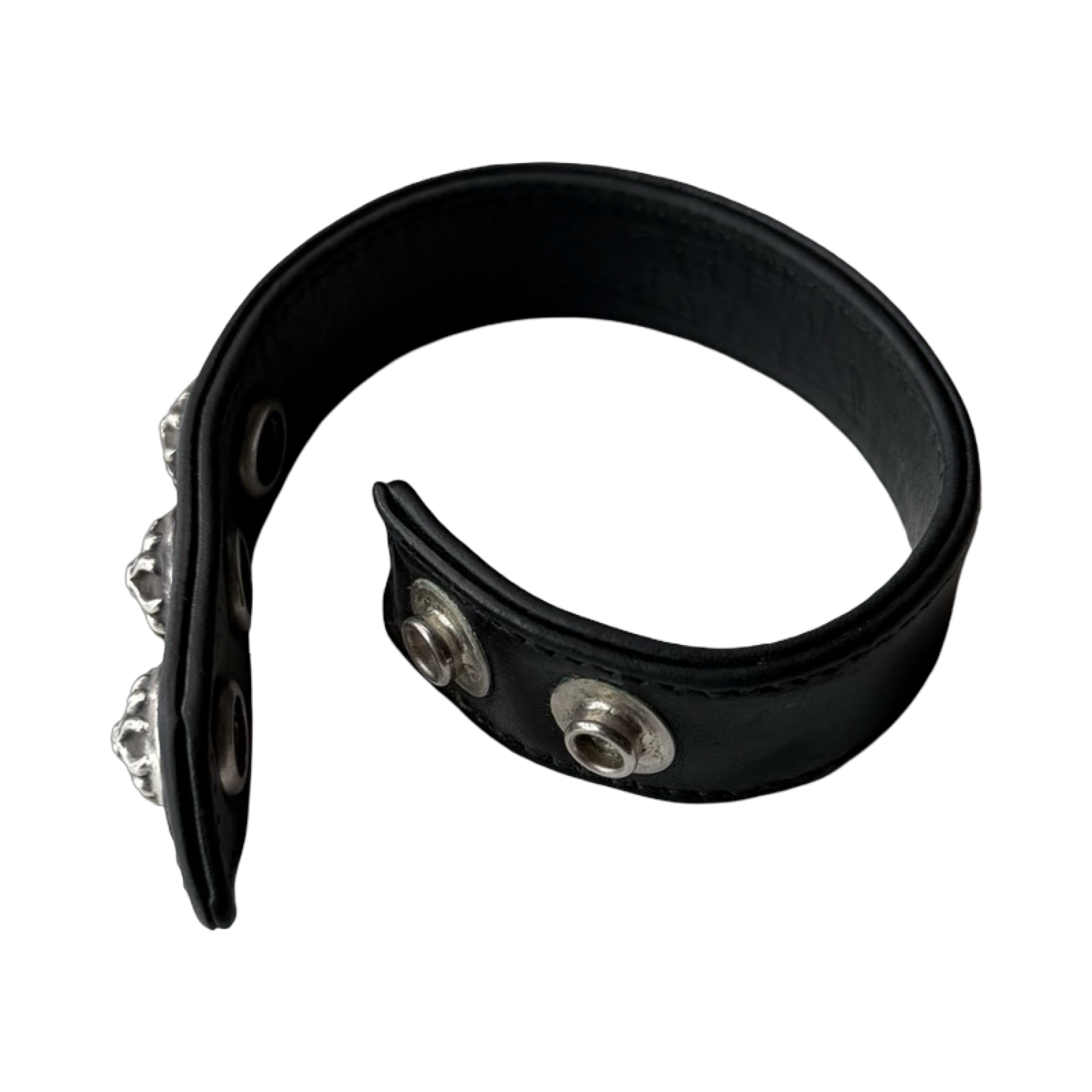 Chrome Hearts Black Leather Plus Ball Bracelet Adjustable