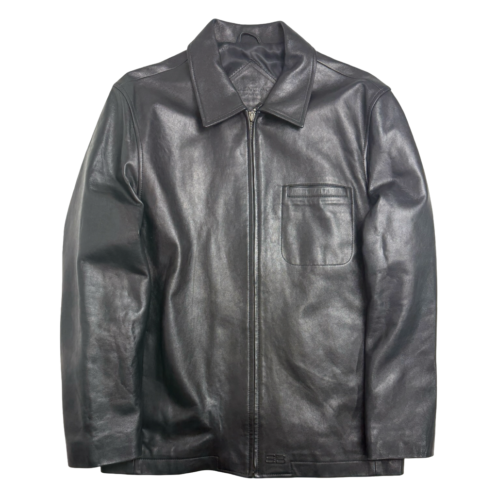 Vintage Balenciaga Chest Front Pocket Leather Jacket Black