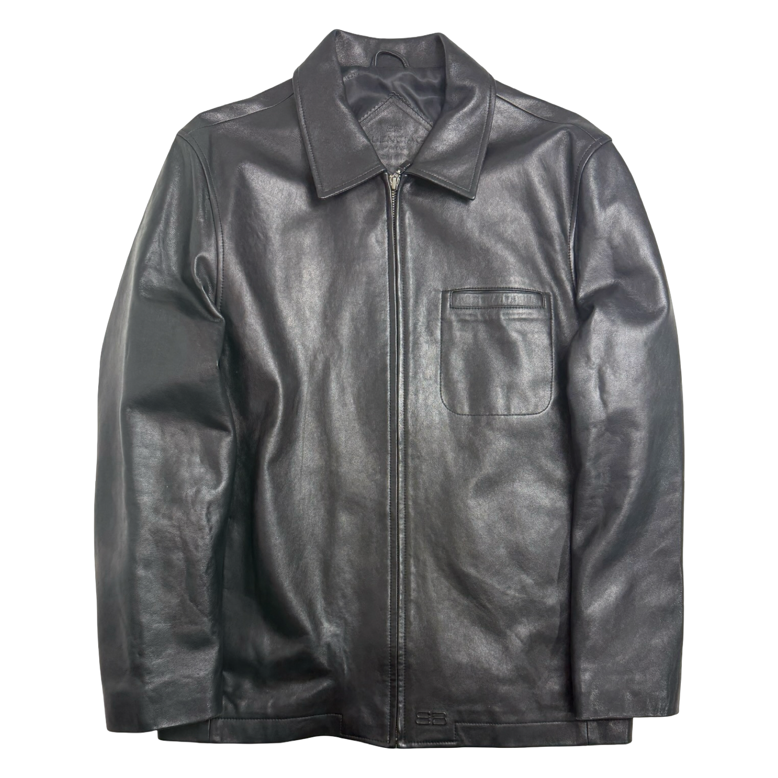 Vintage Balenciaga Chest Front Pocket Leather Jacket Black