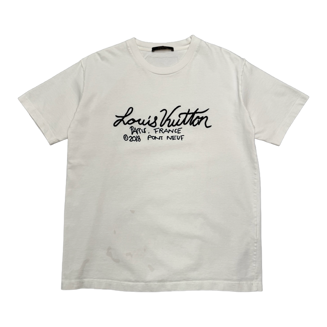 Louis Vuitton Embroidered Cursive Logo Tee White (USED)