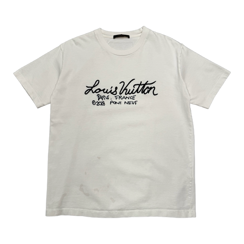 Louis Vuitton Embroidered Cursive Logo Tee White (USED) | Vintage Clothing Store Canada