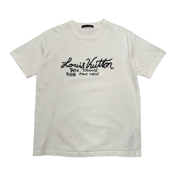 Louis Vuitton Embroidered Cursive Logo Tee White (USED) | Vitnage Clothing Store Canada