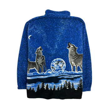 Vintage Nature Wolf Zip Fleece Blue