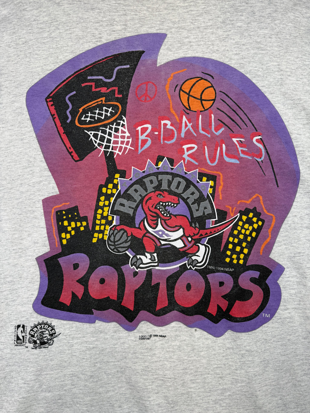 Vintage Toronto Raptors B-Ball Rules Tee Grey