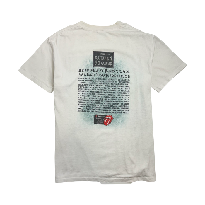 (L) Vintage '97 Rolling Stone Bridges To Babylon Tour Tee White | Vitnage Clothing Store Canada