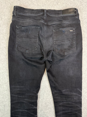 AMIRI Embroidered Paint Drip Core Logo Distressed Skinny Jeans Black (USED)