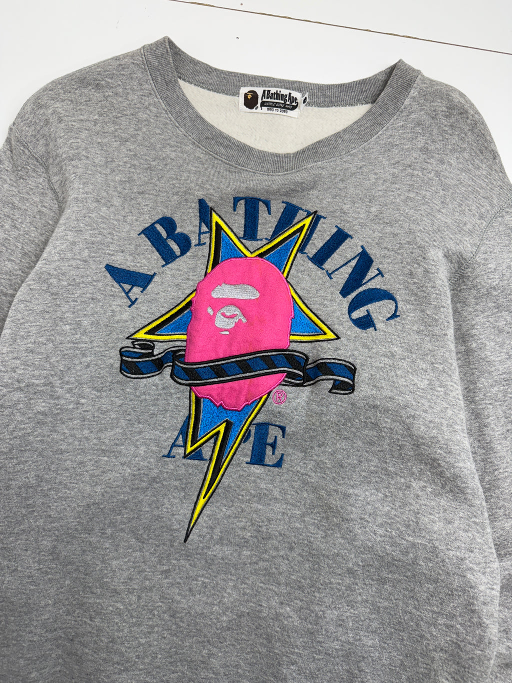 BAPE Sta Embroidered College Logo Crewneck Grey (USED)