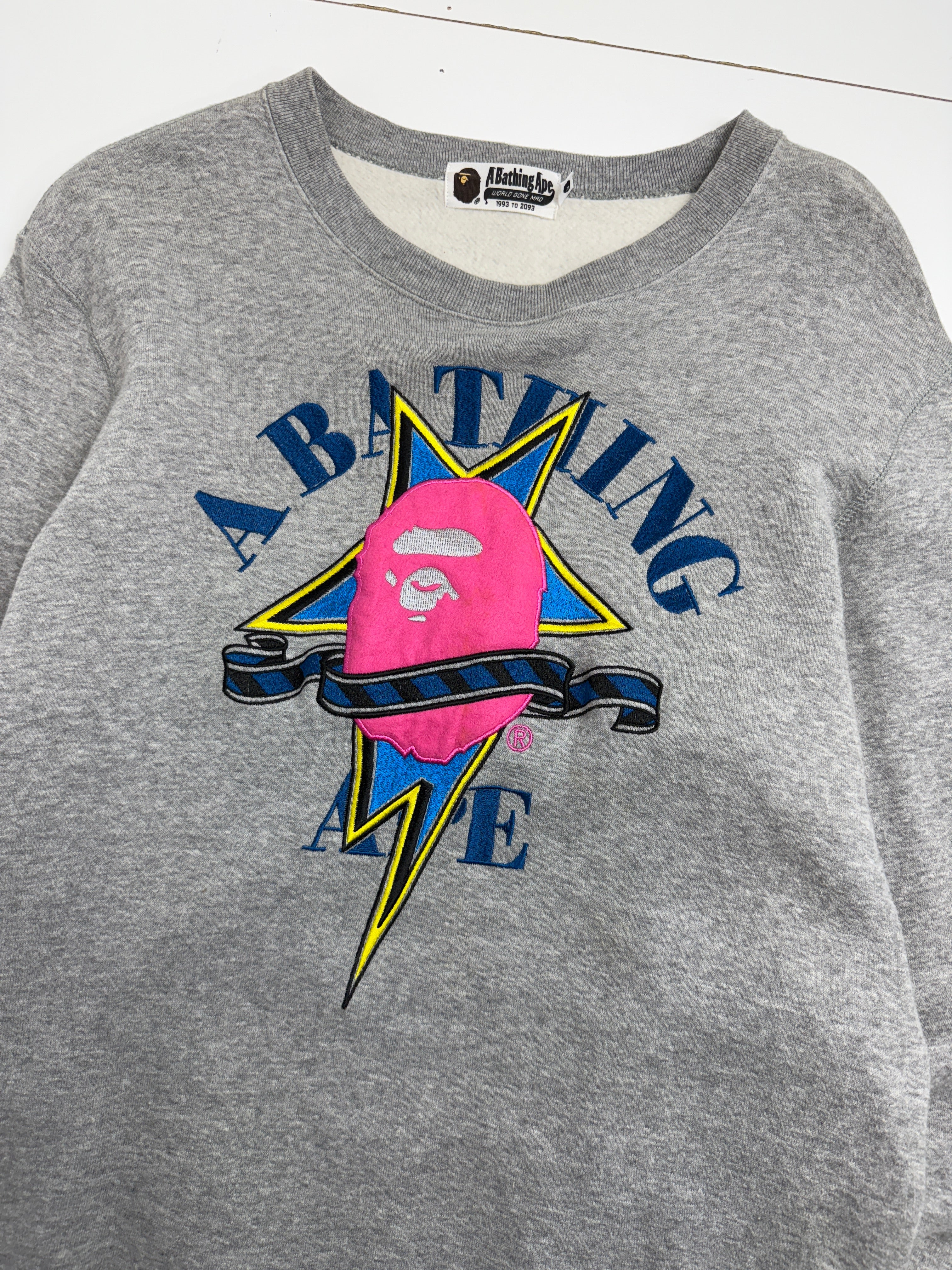 BAPE Sta Embroidered College Logo Crewneck Grey (USED)
