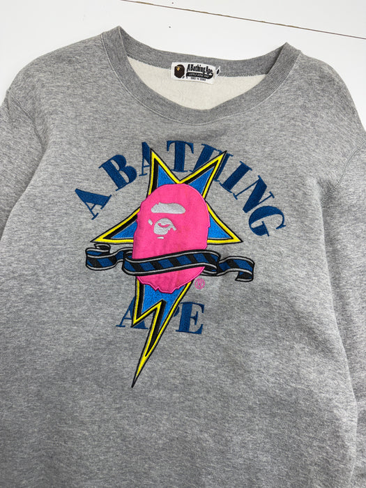 BAPE Sta Embroidered College Logo Crewneck Grey (USED) | Vitnage Clothing Store Canada