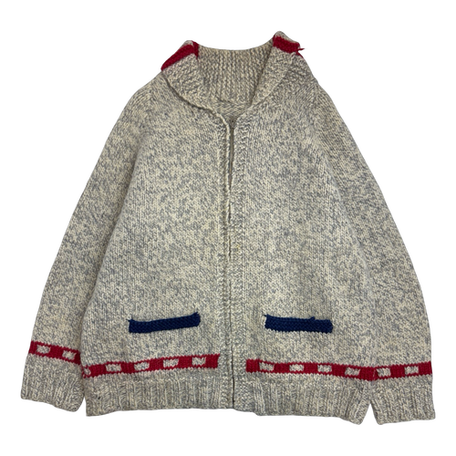 Vintage Cowichan Hockey Player Knitted Zip Up Sweater | Vintage Clothing Store Canada